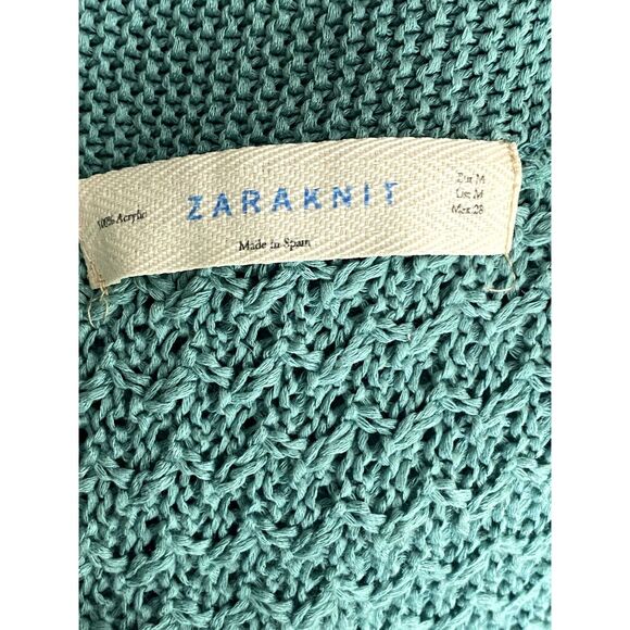 ZARA Slouchy Short Sleeves Knit Cotton Short Cardigan Sweater Open Front M Teal - Picture 7 of 14